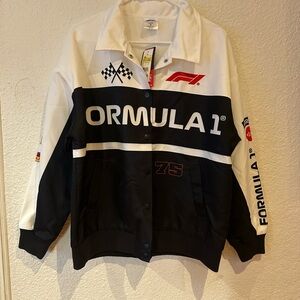 Hybrid Apparel White and Black sports Racing Jacket small dust back of neck part